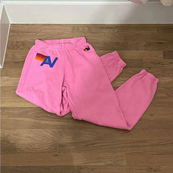 Aviator Nation Pants - Aviator Nation Pink Joggers with Rainbow Detail